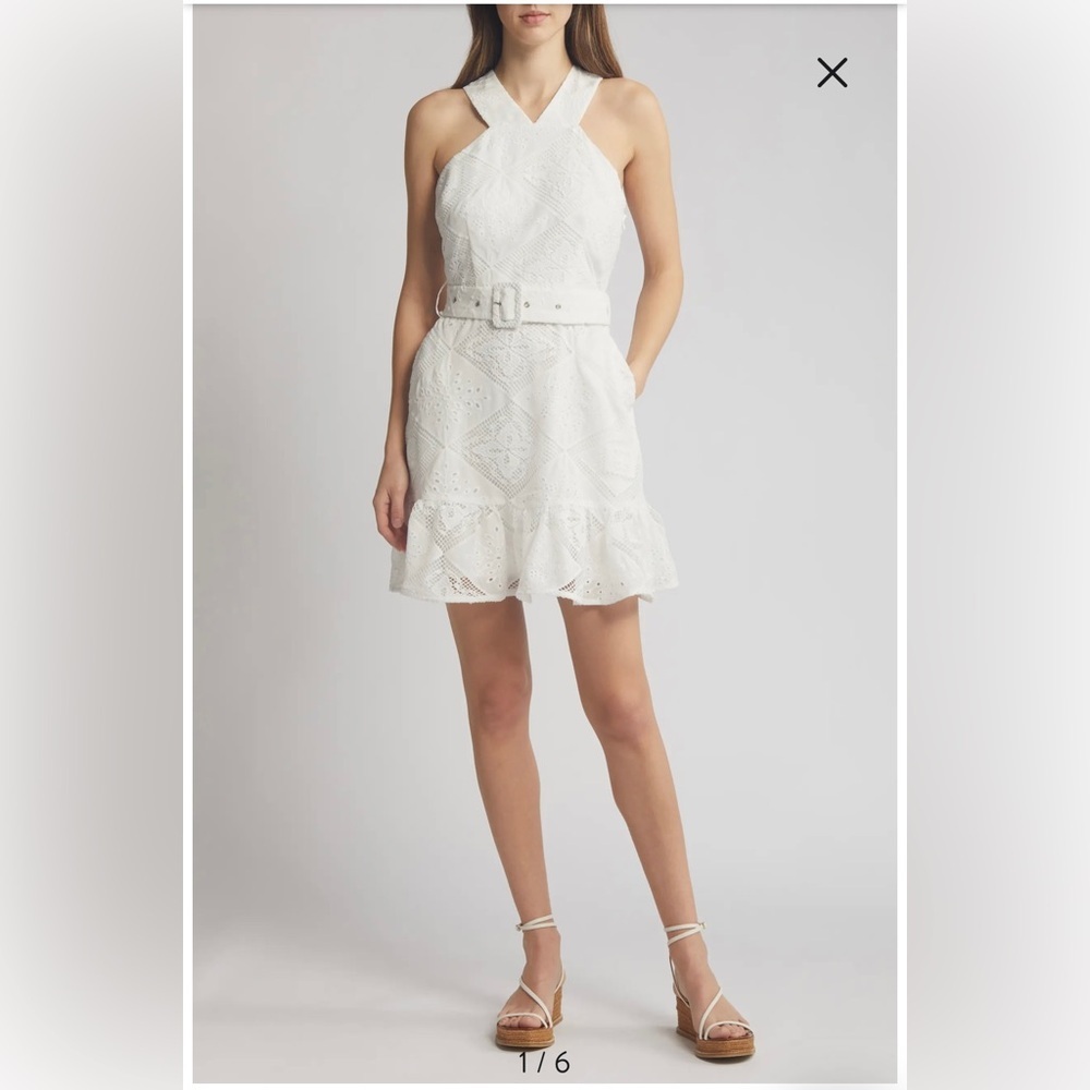 New CIEBON braylee lace eyelet belted sleeveless midi dress
